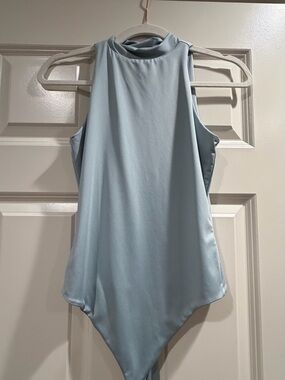 NYC Light Blue High Neck Sleeveless Bodysuit